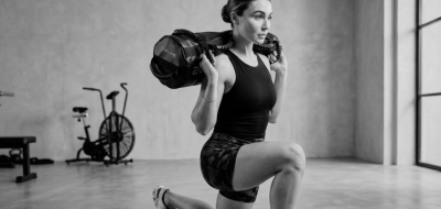 Atleta realizando Sandbag Lunges con saco O'Live Fitness